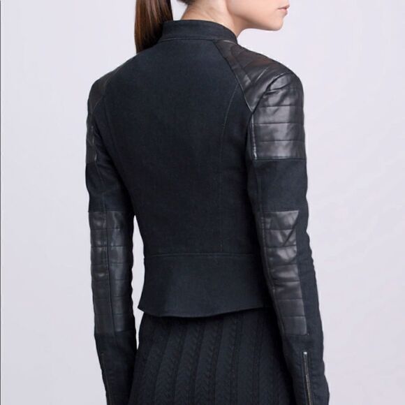 Ralph Lauren Italian Lamb Leather Patch Stretch Denim Moto Jacket - Picture 5 of 16